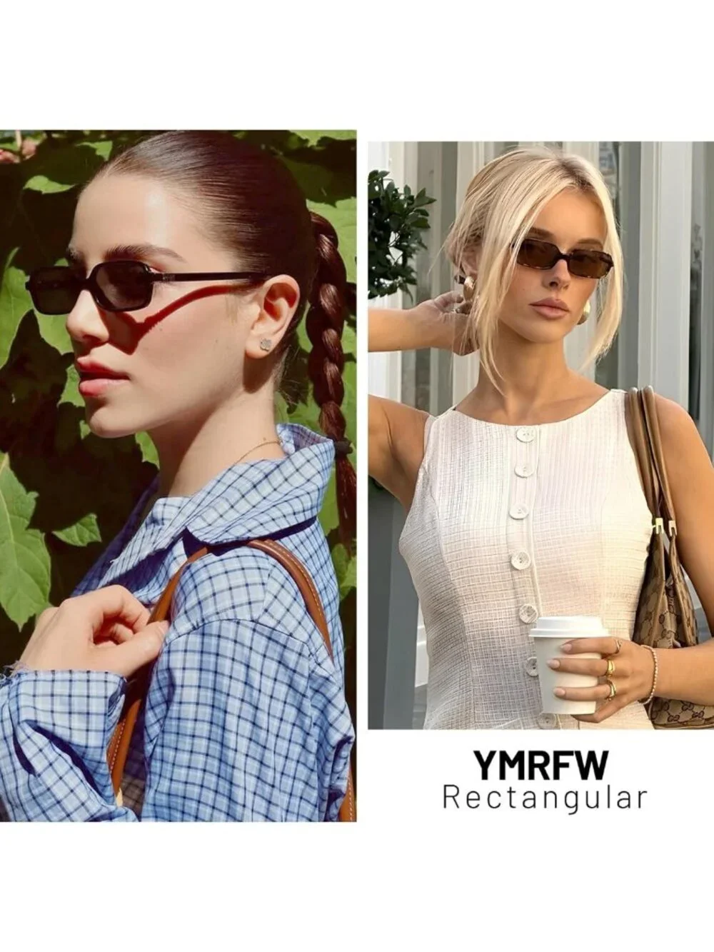 Trendy Retro Rectangular Sunglasses for Women - 90s Style, UV Protection, Small